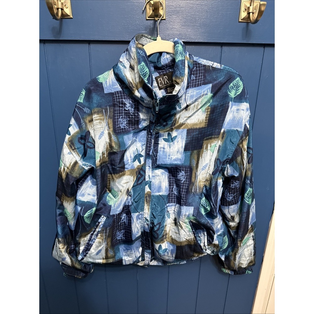 Vintage Active Studio Rousso Apparel‎ Blue Leaf Print Windbreaker Jacket S